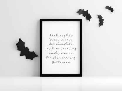 Halloween print, Halloween description sign seasonal fall unframed wall art poster print