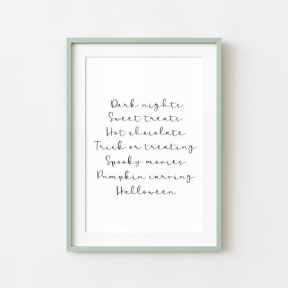 Halloween print, Halloween description sign seasonal fall unframed wall art poster print