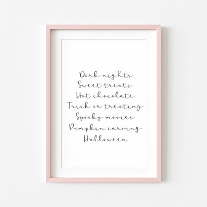 Halloween print, Halloween description sign seasonal fall unframed wall art poster print