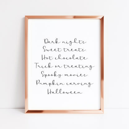 Halloween print, Halloween description sign seasonal fall unframed wall art poster print