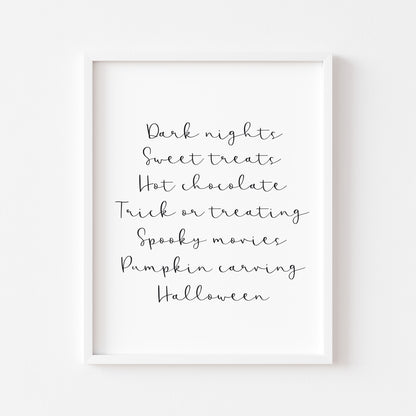 Halloween print, Halloween description sign seasonal fall unframed wall art poster print