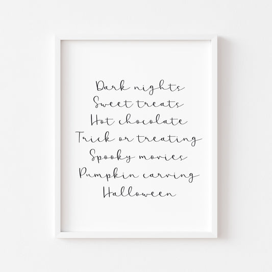 Halloween print, Halloween description sign seasonal fall unframed wall art poster print