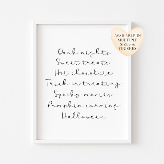 Halloween print, Halloween description sign seasonal fall unframed wall art poster print