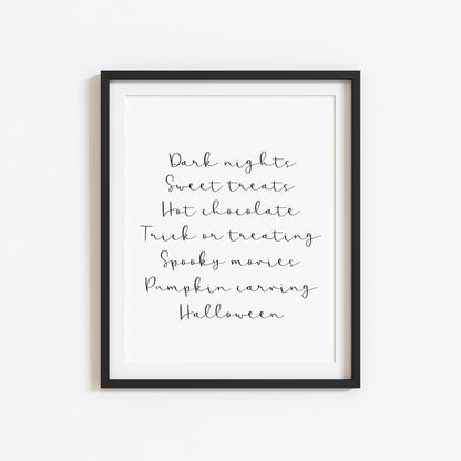 Halloween print, Halloween description sign seasonal fall unframed wall art poster print
