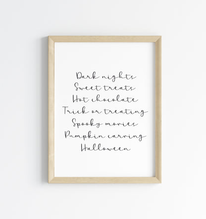 Halloween print, Halloween description sign seasonal fall unframed wall art poster print
