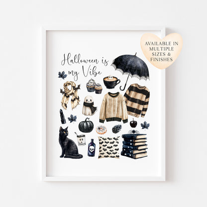 Halloween is my vibe monochrome beige Spooky poster print Wall Art (unframed)