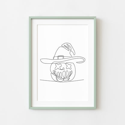 Line drawing Halloween Pumpkin Jack Print Spooky unframed wall art poster print