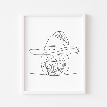 Line drawing Halloween Pumpkin Jack Print Spooky unframed wall art poster print