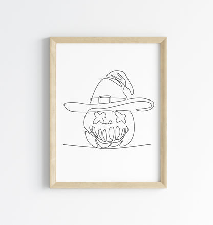 Line drawing Halloween Pumpkin Jack Print Spooky unframed wall art poster print
