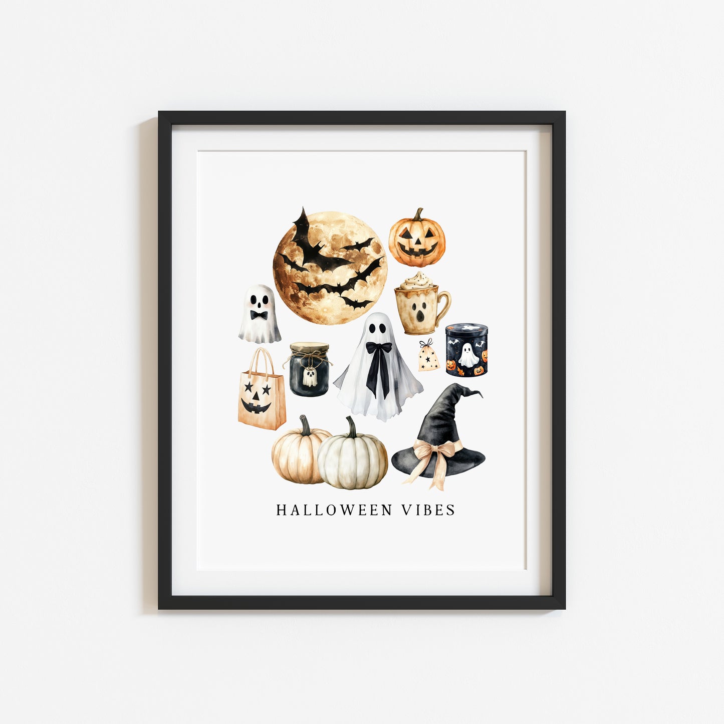 Halloween print, Halloween vibes ghosts pumpkins treats seasonal unframed wall art poster