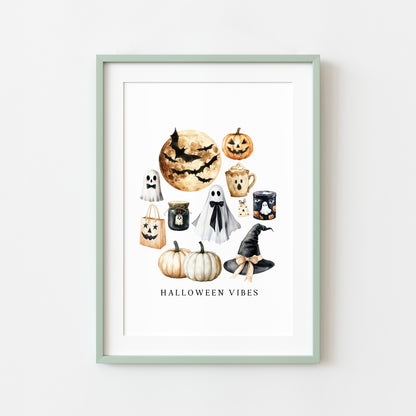 Halloween print, Halloween vibes ghosts pumpkins treats seasonal unframed wall art poster