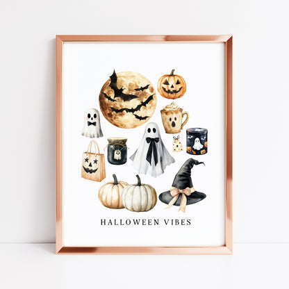 Halloween print, Halloween vibes ghosts pumpkins treats seasonal unframed wall art poster