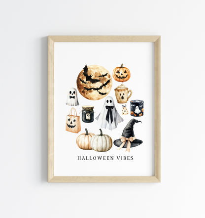 Halloween print, Halloween vibes ghosts pumpkins treats seasonal unframed wall art poster