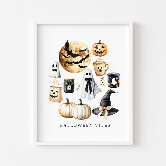 Halloween print, Halloween vibes ghosts pumpkins treats seasonal unframed wall art poster