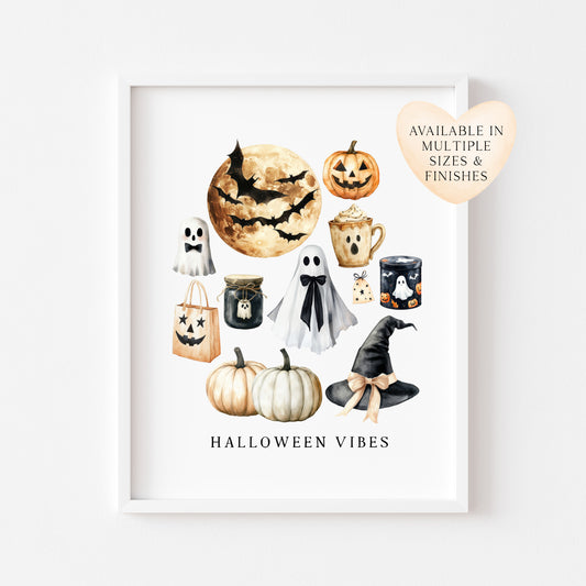 Halloween print, Halloween vibes ghosts pumpkins treats seasonal unframed wall art poster