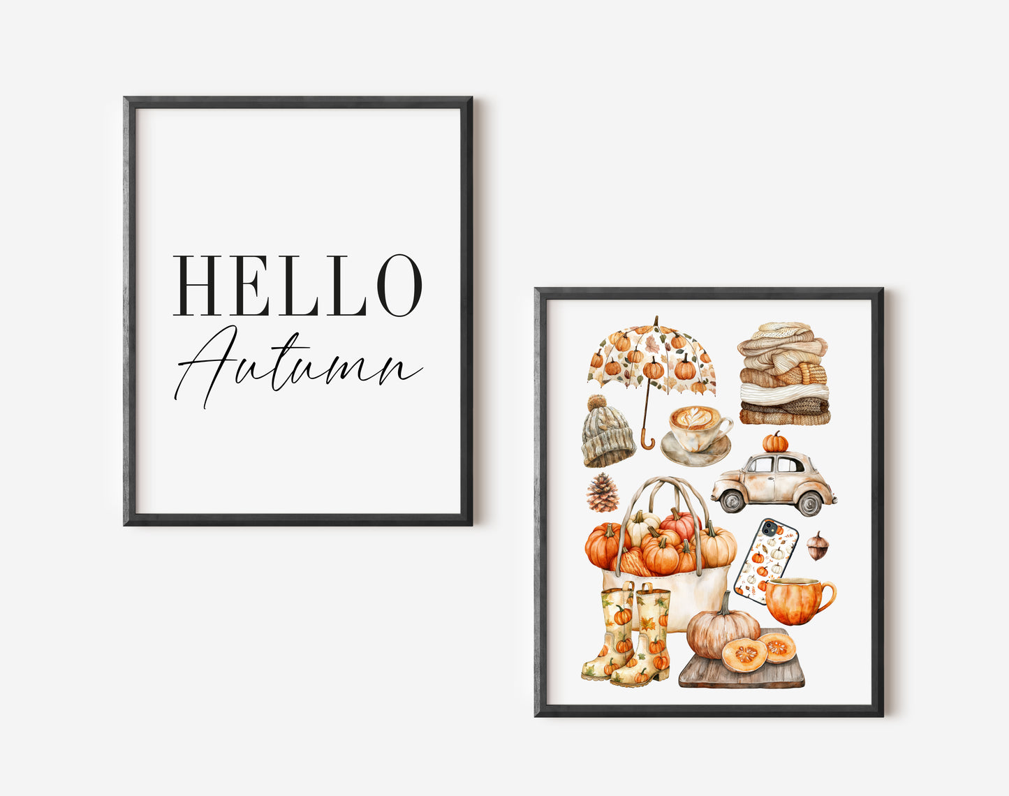 Set of 2 Autumn prints, Hello Autumn seasonal autumn favourites orange unframed wall art poster prints, seasonal decor, Autumn wall art set