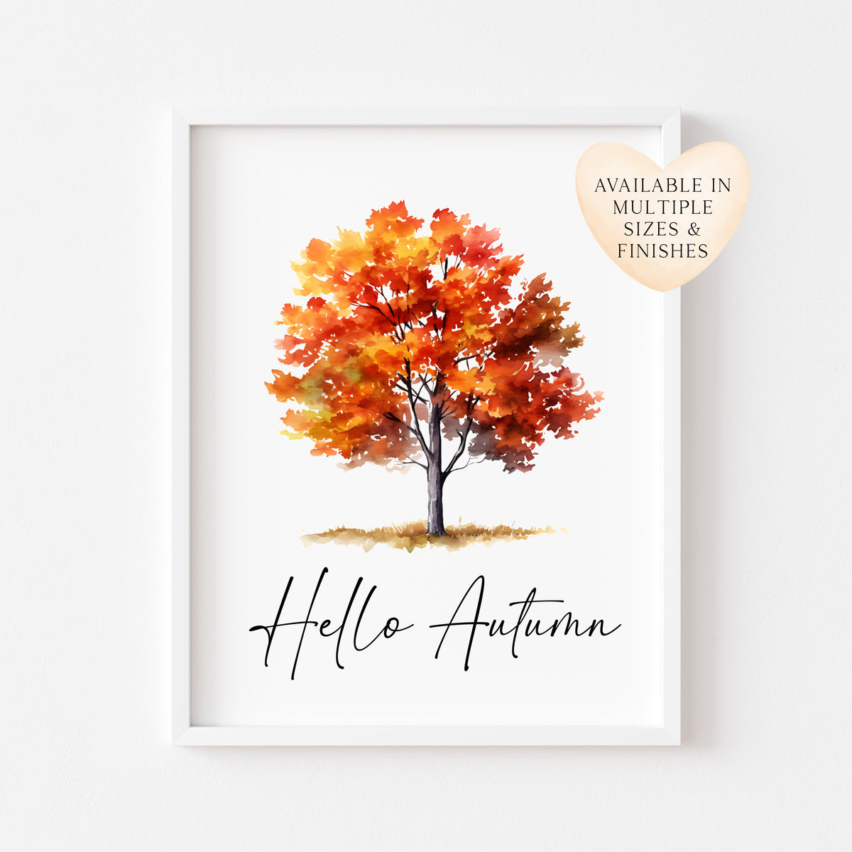Hello Autumn orange red autumn tree watercolour seasonal home unframed wall art poster print
