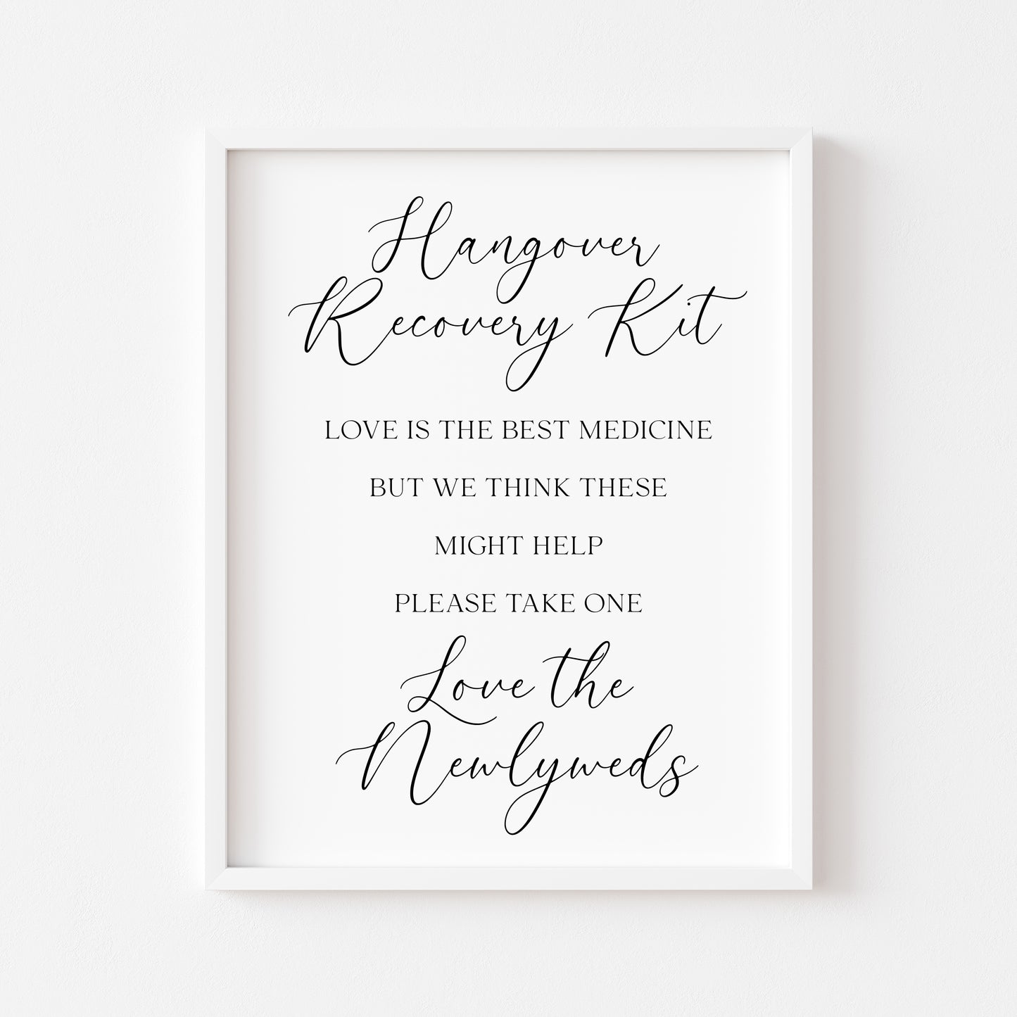 Hangover Recovery Kit Wedding Print wedding day sign Decor (Unframed)