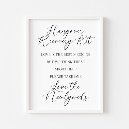 Hangover Recovery Kit Wedding Print wedding day sign Decor (Unframed)