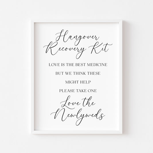 Hangover Recovery Kit Wedding Print wedding day sign Decor (Unframed)