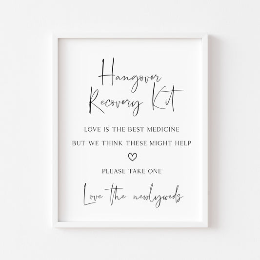 Hangover recovery kit simplistic wedding sign hangover kit wedding unframed wall art poster print