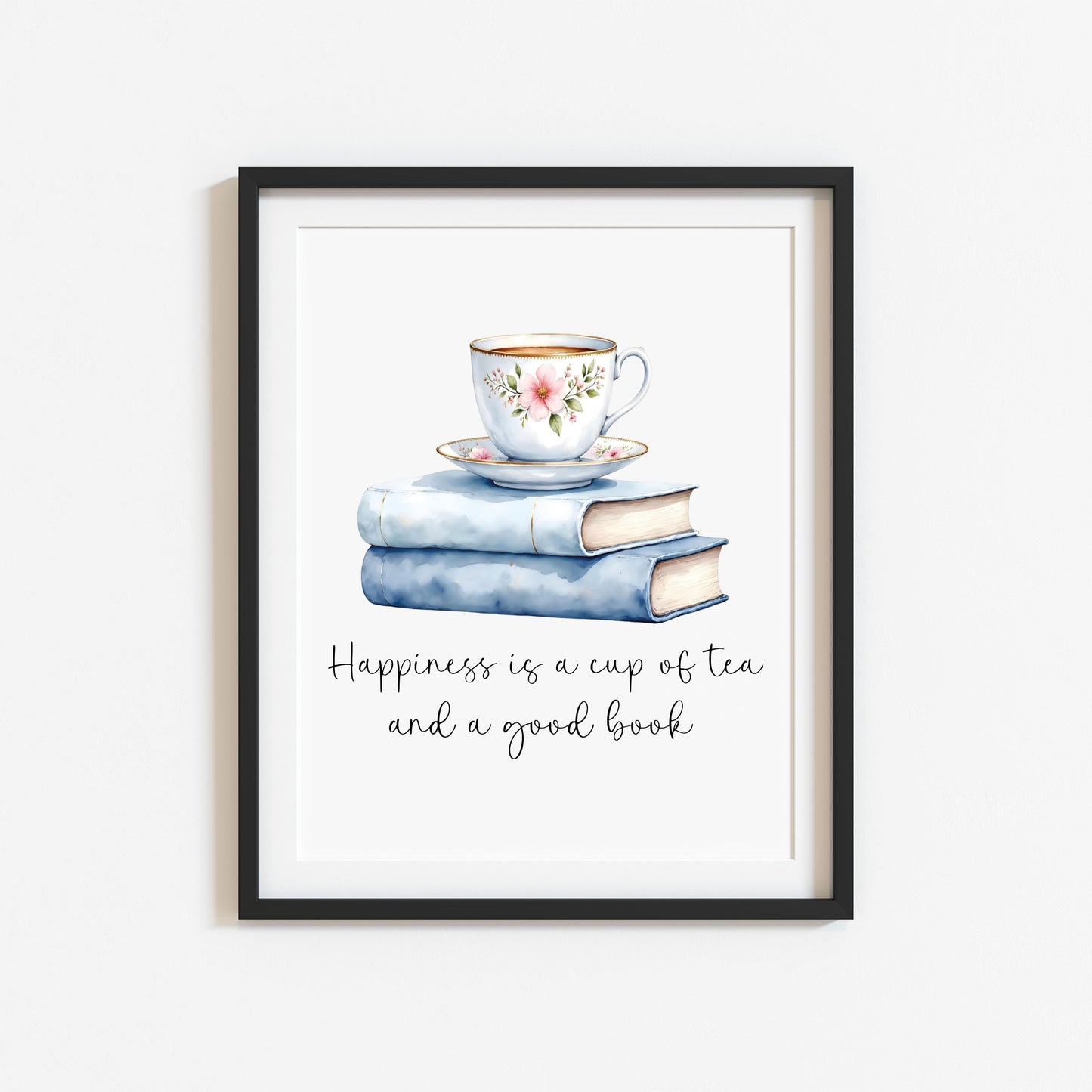 Tea and Books Watercolour Print Book Lover Gift, Unframed Wall Art