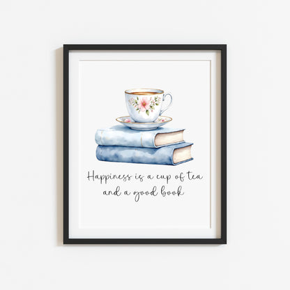 Tea and Books Watercolour Print Book Lover Gift, Unframed Wall Art