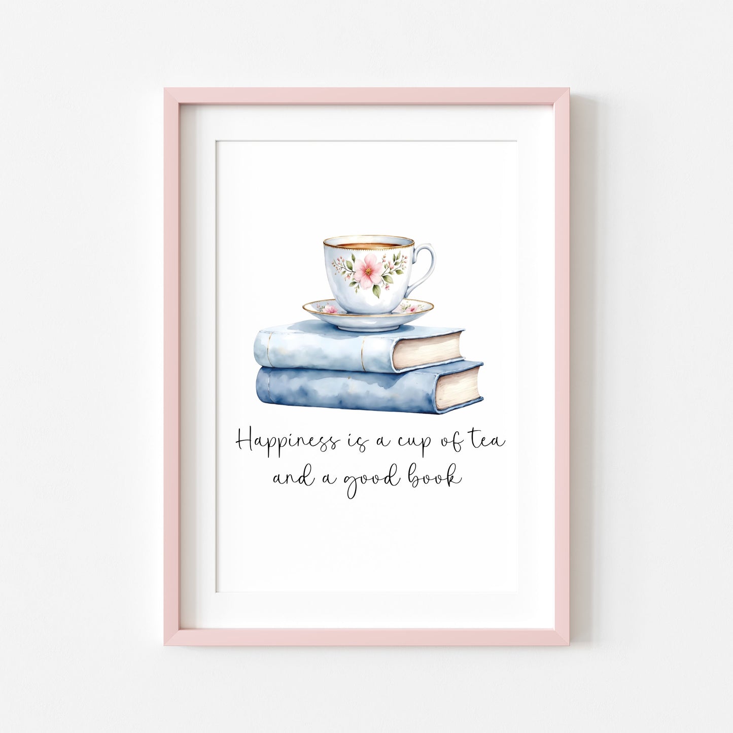 Tea and Books Watercolour Print Book Lover Gift, Unframed Wall Art