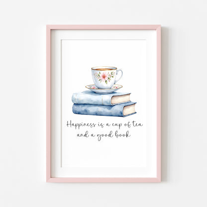 Tea and Books Watercolour Print Book Lover Gift, Unframed Wall Art