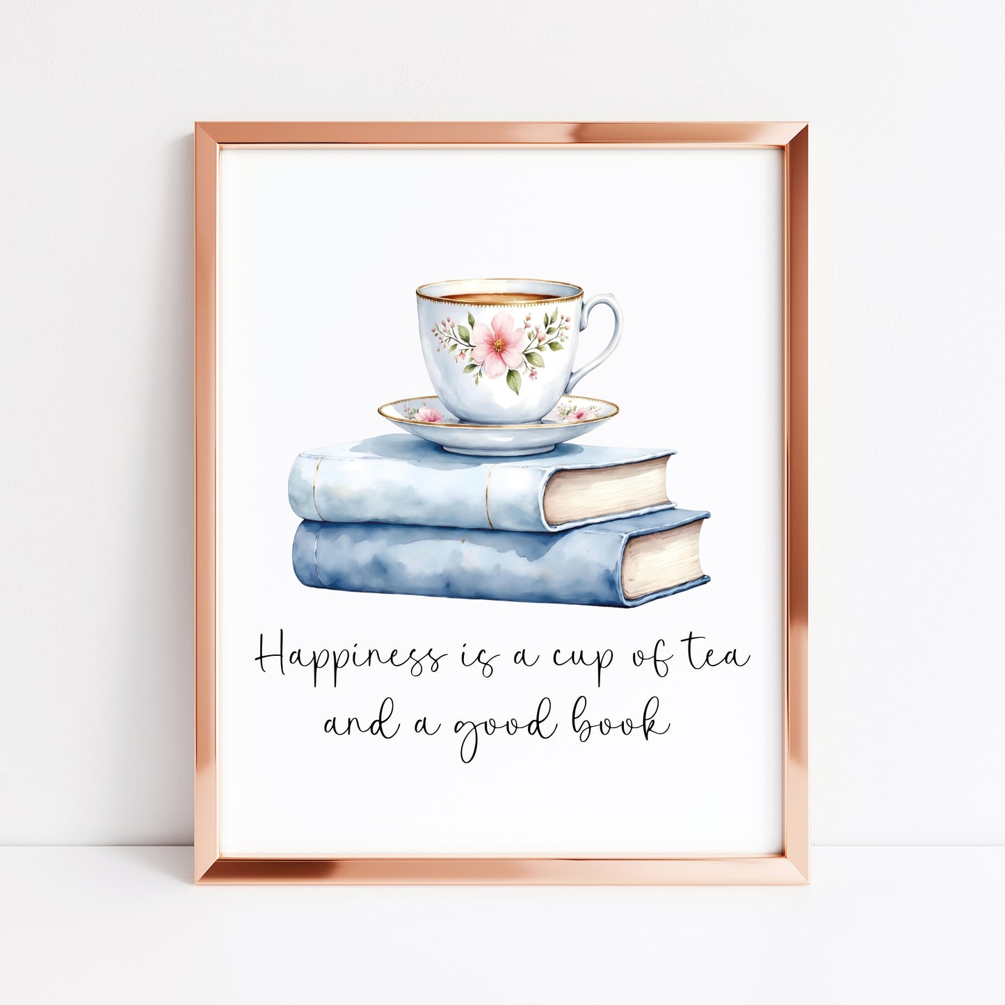 Tea and Books Watercolour Print Book Lover Gift, Unframed Wall Art