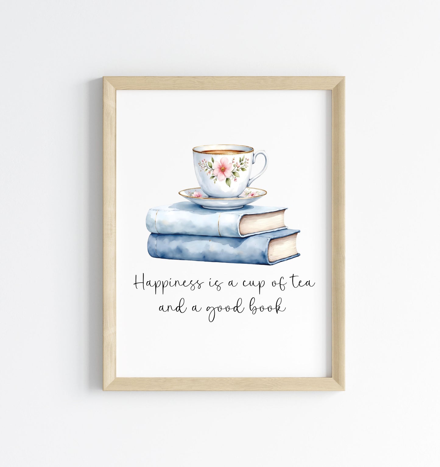 Tea and Books Watercolour Print Book Lover Gift, Unframed Wall Art