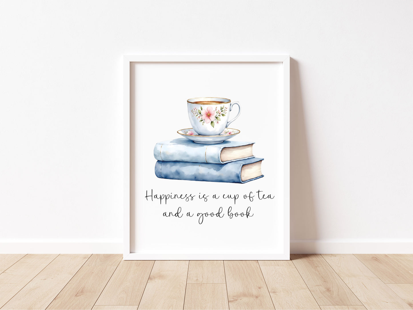Tea and Books Watercolour Print Book Lover Gift, Unframed Wall Art