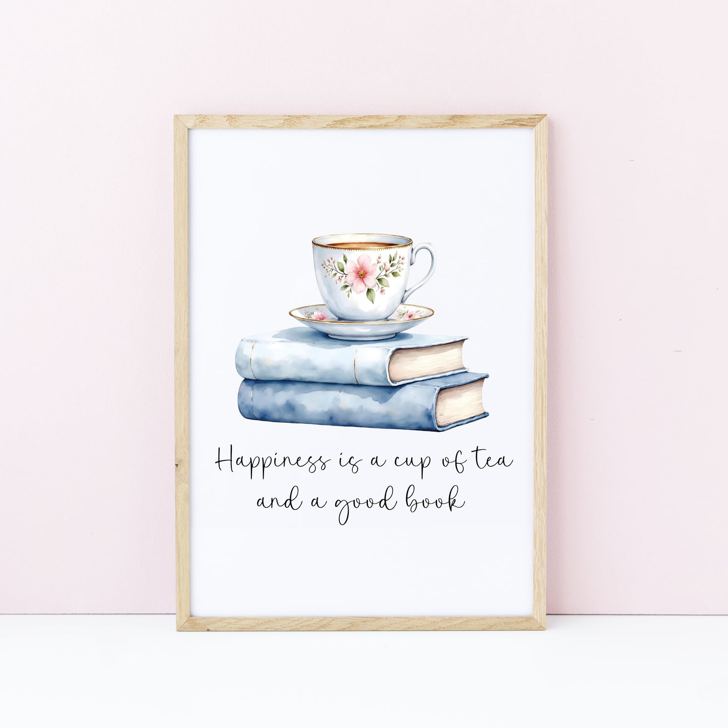 Tea and Books Watercolour Print Book Lover Gift, Unframed Wall Art