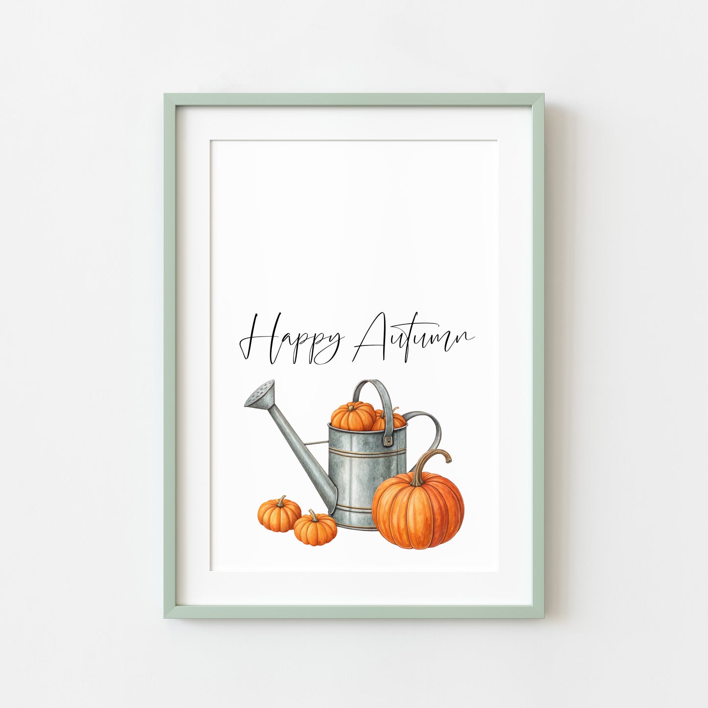 Autumn print, Happy Autumn Orange Pumpkins watercolour unframed wall art poster