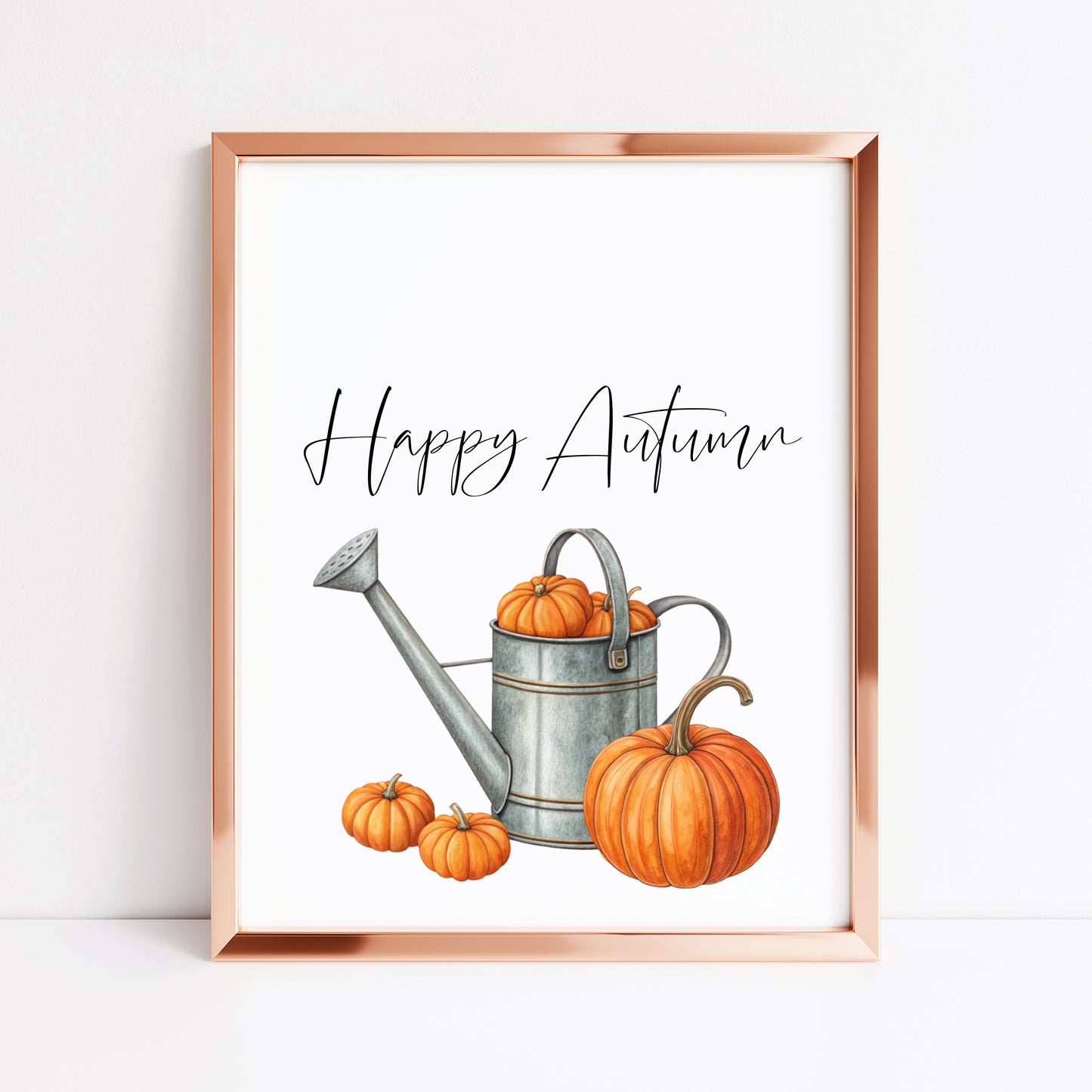 Autumn print, Happy Autumn Orange Pumpkins watercolour unframed wall art poster