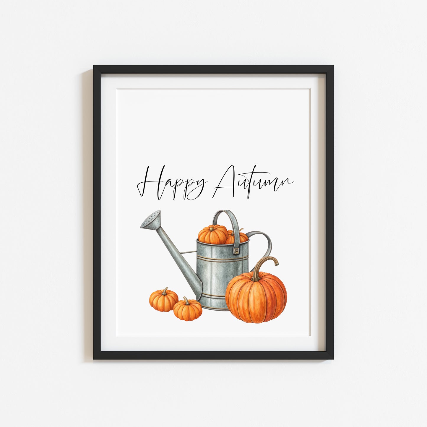 Autumn print, Happy Autumn Orange Pumpkins watercolour unframed wall art poster