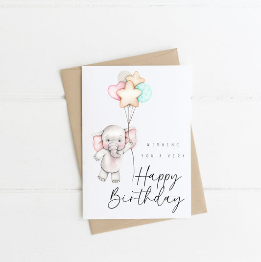 £1 CARD SALE - Happy Birthday Elephant & Balloons
