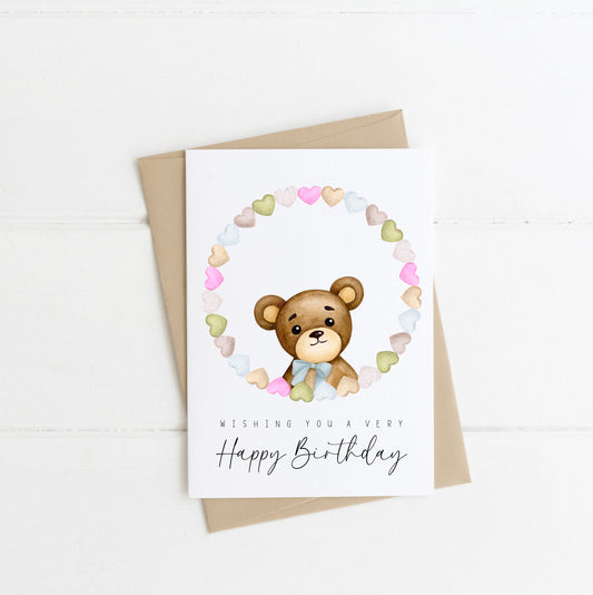£1 CARD SALE - Happy Birthday teddy bear wreath