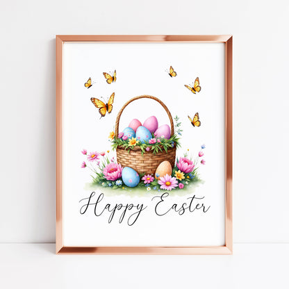 Floral Easter Basket Print Watercolour bright Spring Decor unframed wall art poster