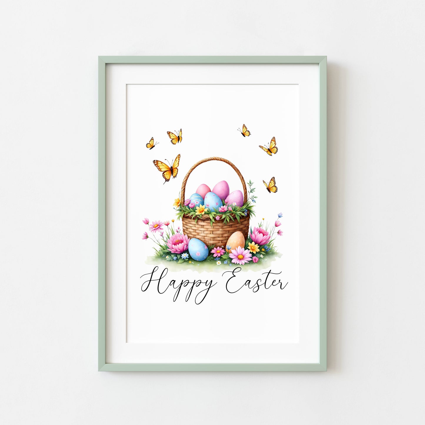 Floral Easter Basket Print Watercolour bright Spring Decor unframed wall art poster