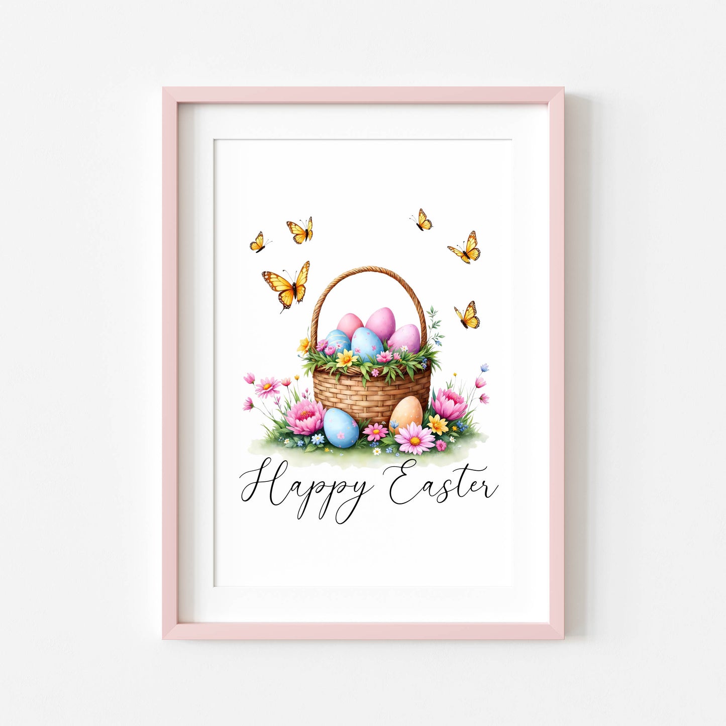 Floral Easter Basket Print Watercolour bright Spring Decor unframed wall art poster