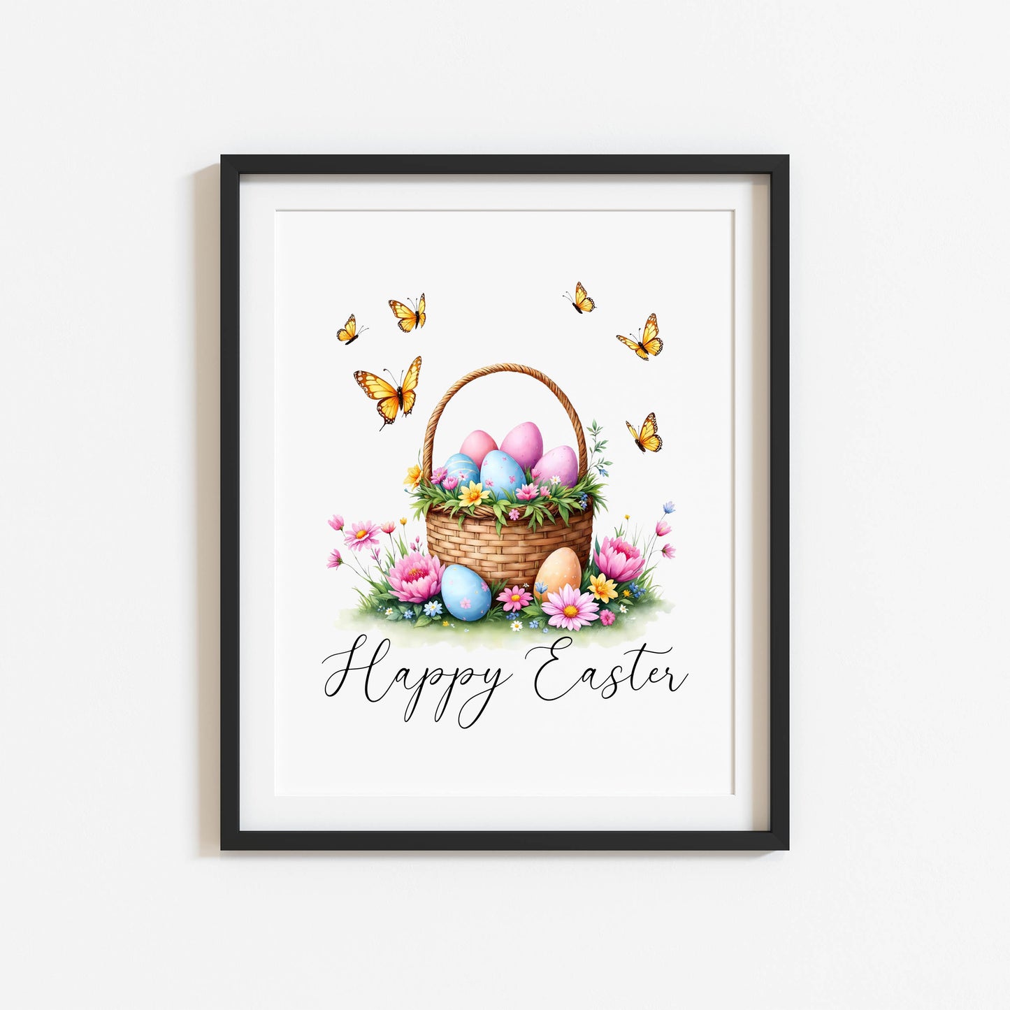 Floral Easter Basket Print Watercolour bright Spring Decor unframed wall art poster