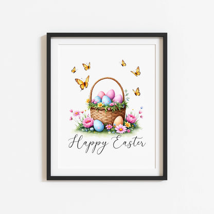 Floral Easter Basket Print Watercolour bright Spring Decor unframed wall art poster