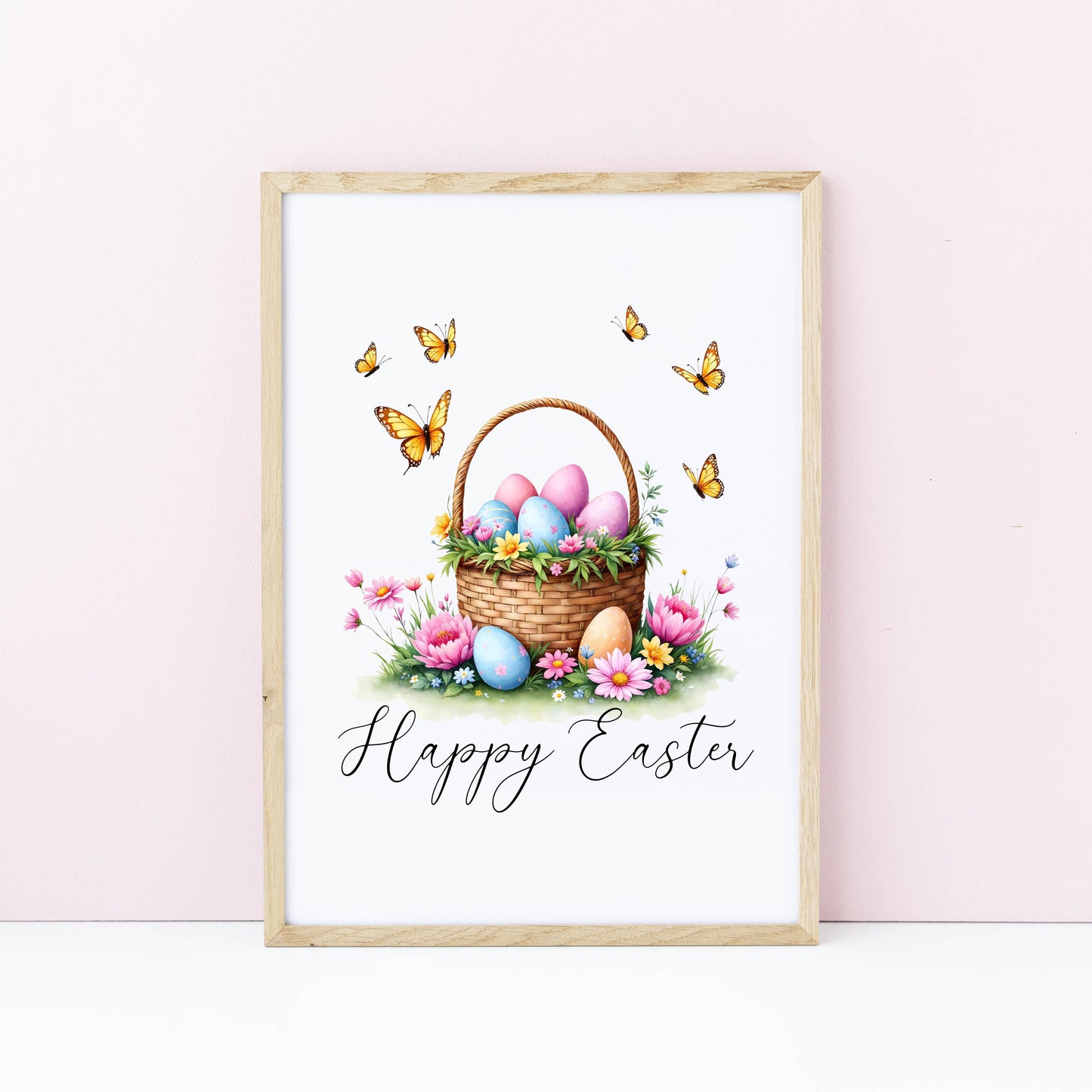 Floral Easter Basket Print Watercolour bright Spring Decor unframed wall art poster