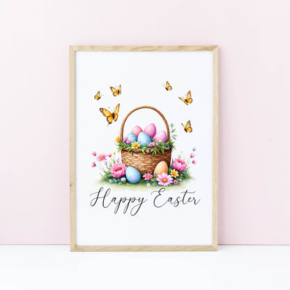 Floral Easter Basket Print Watercolour bright Spring Decor unframed wall art poster