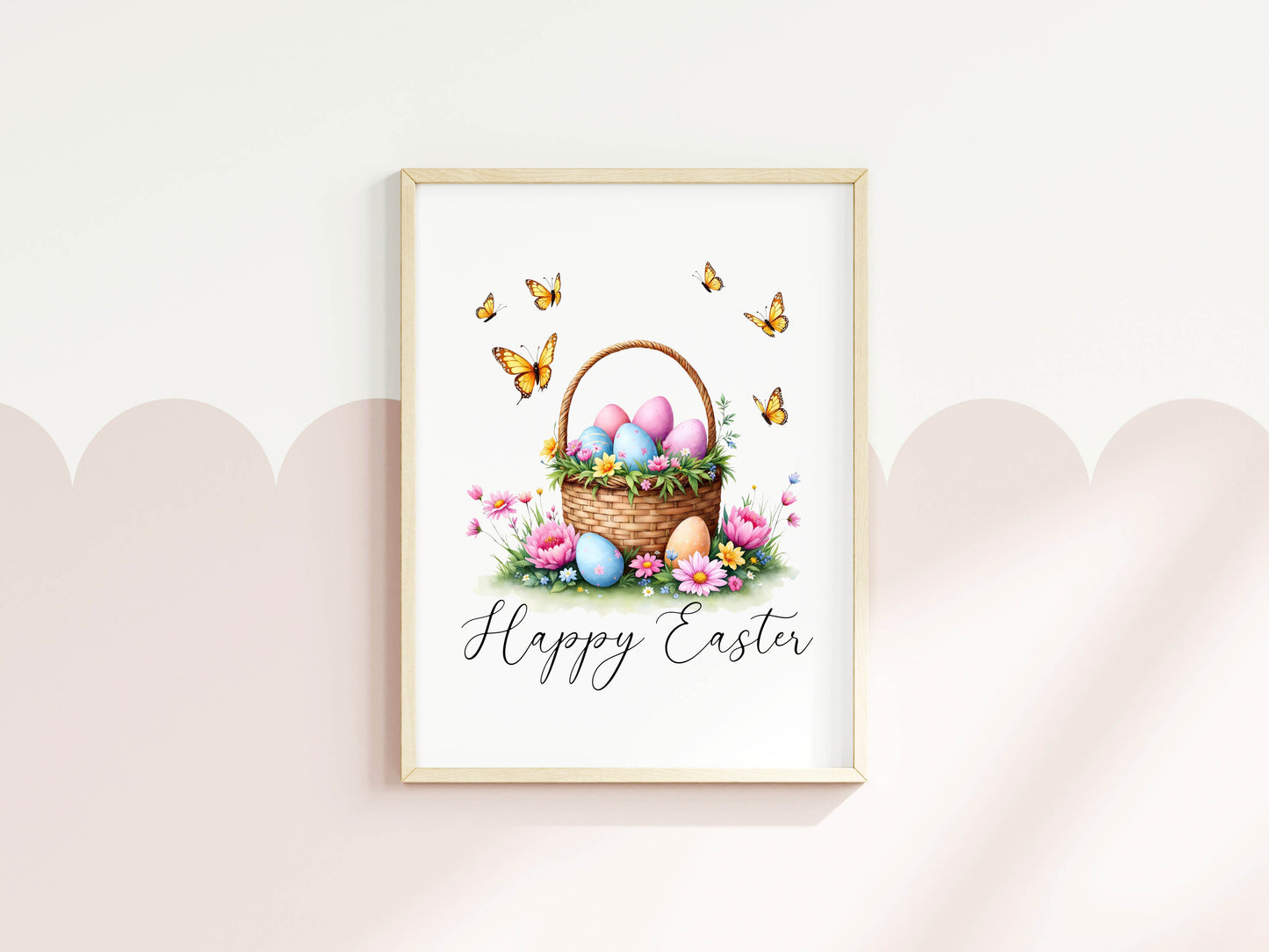 Floral Easter Basket Print Watercolour bright Spring Decor unframed wall art poster