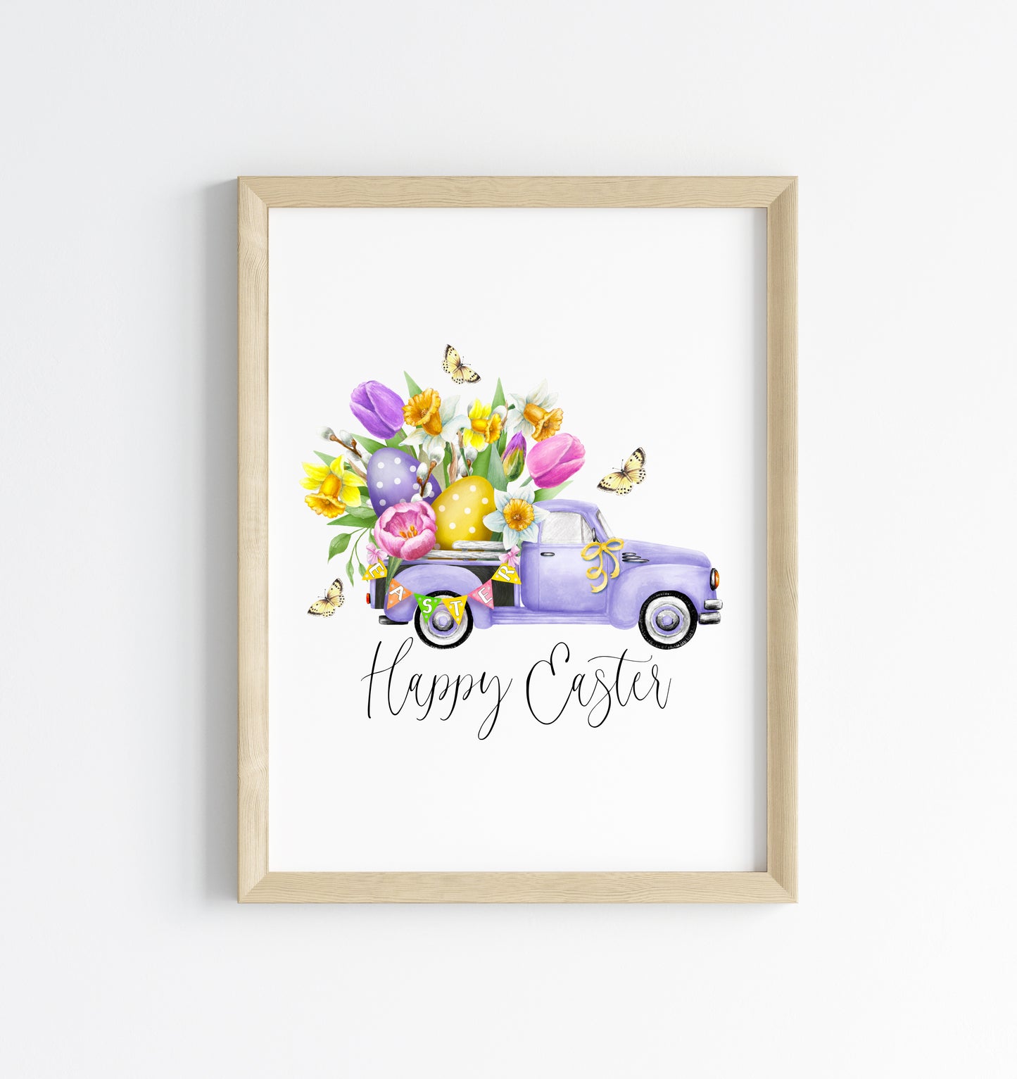 Happy Easter purple floral spring truck bedroom, home seasonal unframed wall art poster print