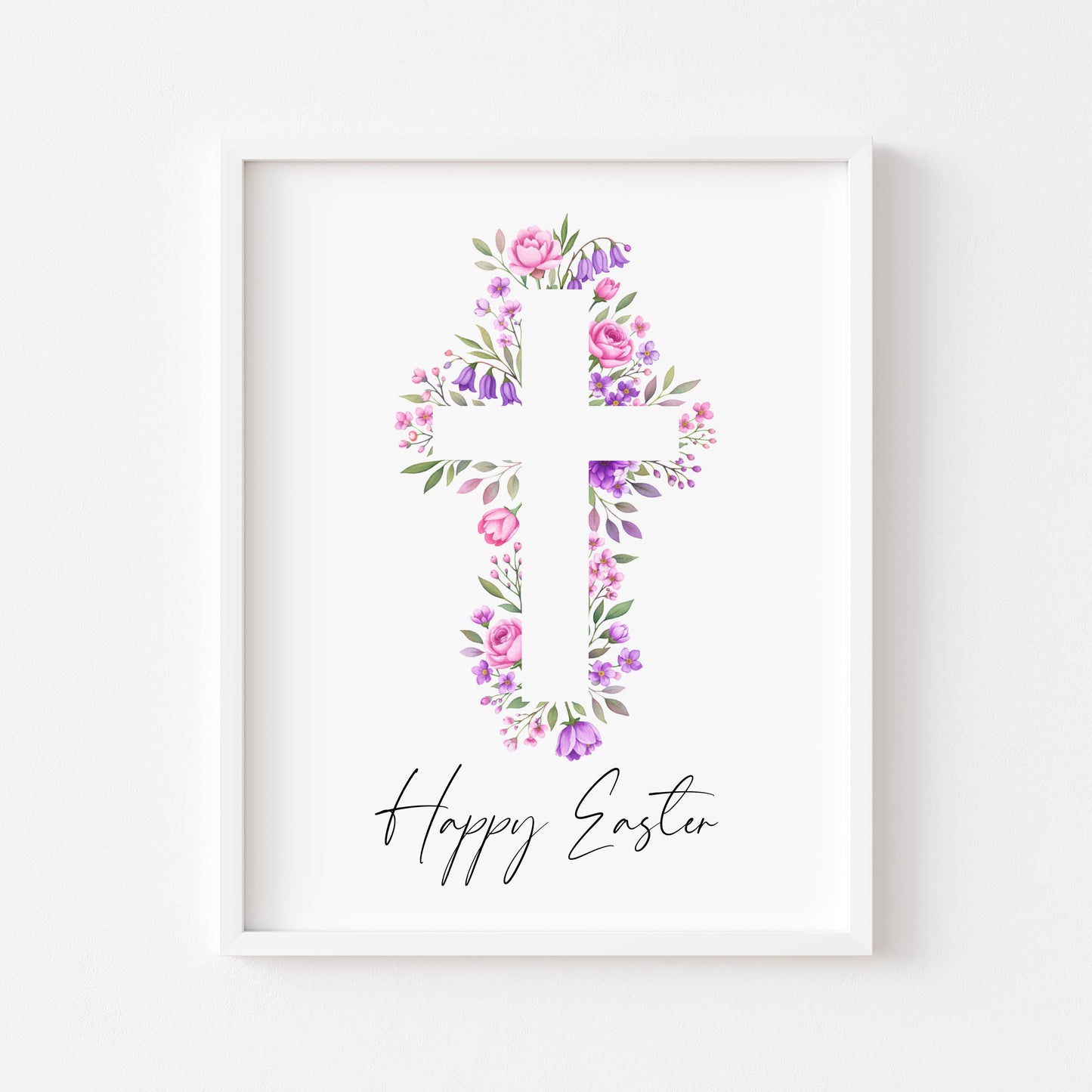 Floral Easter cross Print Watercolour pink & purple Spring Decor unframed wall art poster