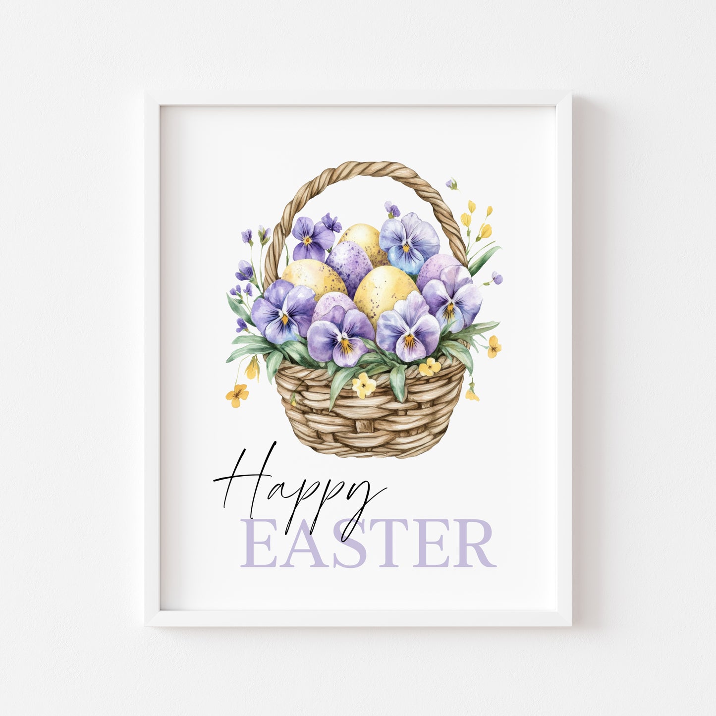 Happy Easter print floral lilac purple & yellow flower basket seasonal home art unframed wall art poster print, spring accessories, spring art