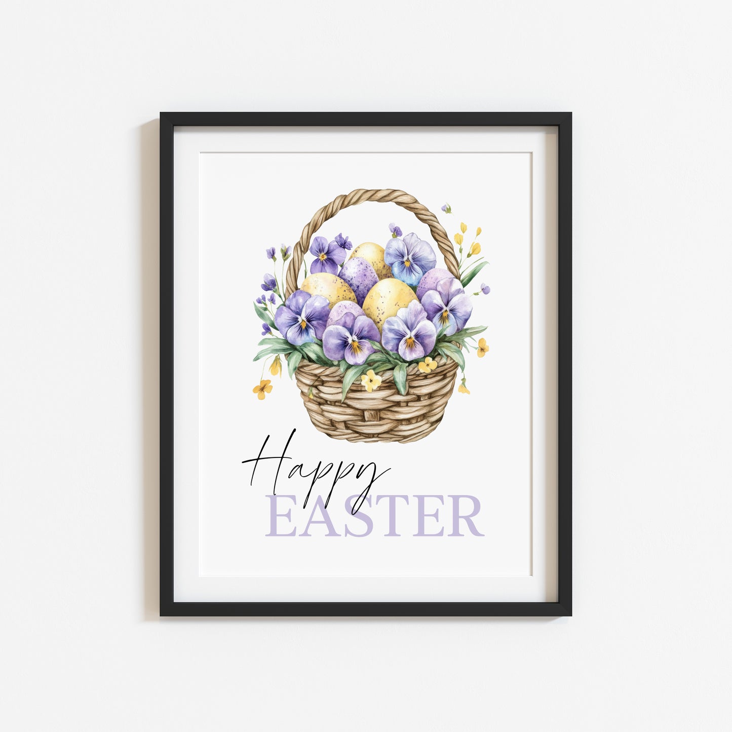 Happy Easter print floral lilac purple & yellow flower basket seasonal home art unframed wall art poster print, spring accessories, spring art